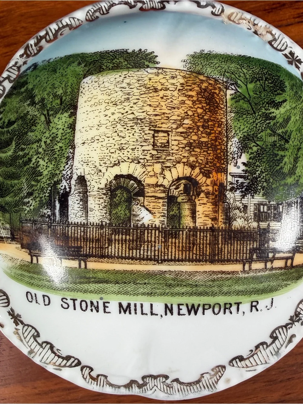 Antique Newport RI Trinket Box- Old Stone Mill Porcelain Souvenir ( 1891-1914)